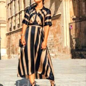 Zara Black and Gold Polo Collar Maxi Dress